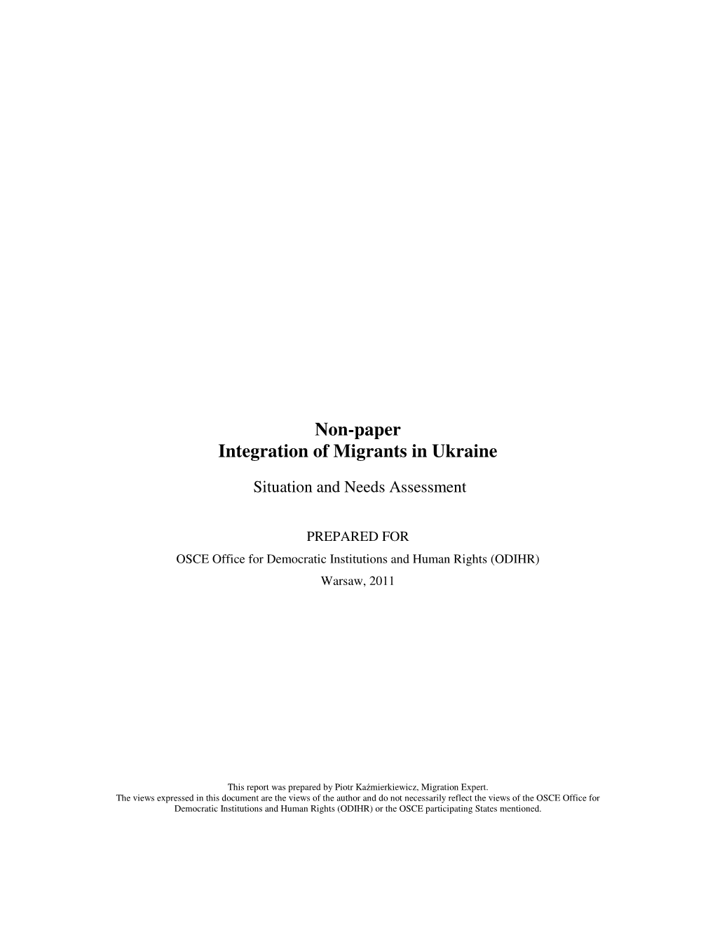 Non-Paper Integration of Migrants in Ukraine