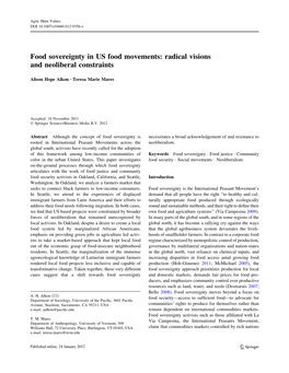 Food Sovereignty in US Food Movements: Radical Visions and Neoliberal Constraints