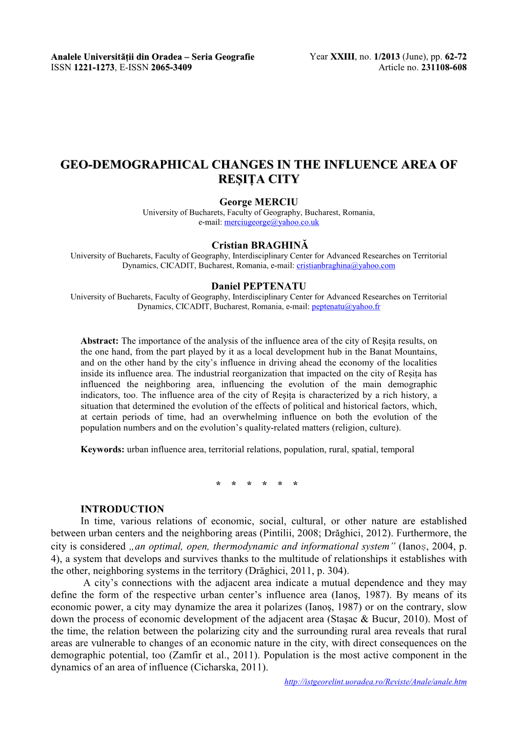 Geo-Demographical Changes in the Influence Area of Re�Iła City