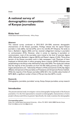 A National Survey of Demographics Composition of Kenyan Journalists