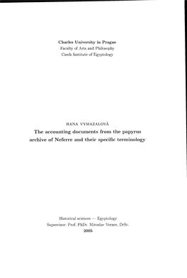 The Accounting Documents from the Papyrus Archive of N Eferre and Their Specific Terminology