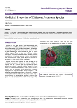 Medicinal Properties of Different Aconitum Species