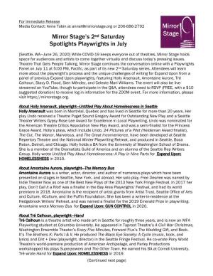 Mirror Stage's 2Nd Saturday Spotlights Playwrights in July