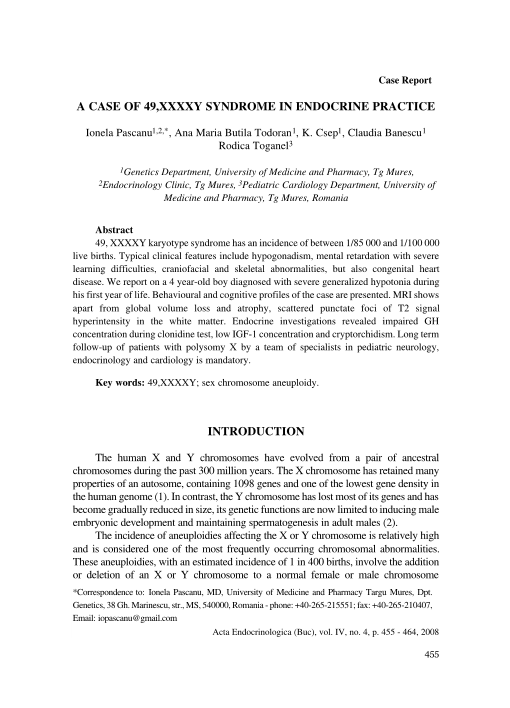 A Case of 49,Xxxxy Syndrome in Endocrine Practice Introduction