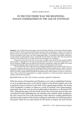 Pagan Cosmogonies in the Age of Justinian