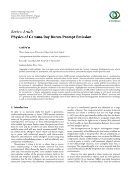 Review Article Physics of Gamma-Ray Bursts Prompt Emission