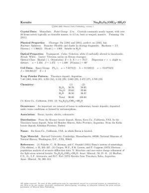 Kernite Na2b4o6(OH)2 • 3H2O C 2001-2005 Mineral Data Publishing, Version 1