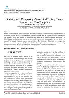 Studying and Comparing Automated Testing Tools; Ranorex and Testcomplete Neha Dubey, Mrs