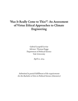 An Assessment of Virtue Ethical Approaches to Climate Engineering