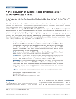 A Brief Discussion on Evidence-Based Clinical Research of Traditional Chinese Medicine