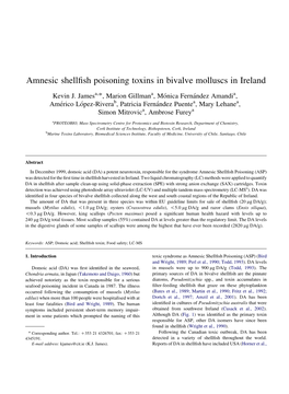 Amnesic Shellfish Poisoning Toxins in Bivalve Molluscs in Ireland