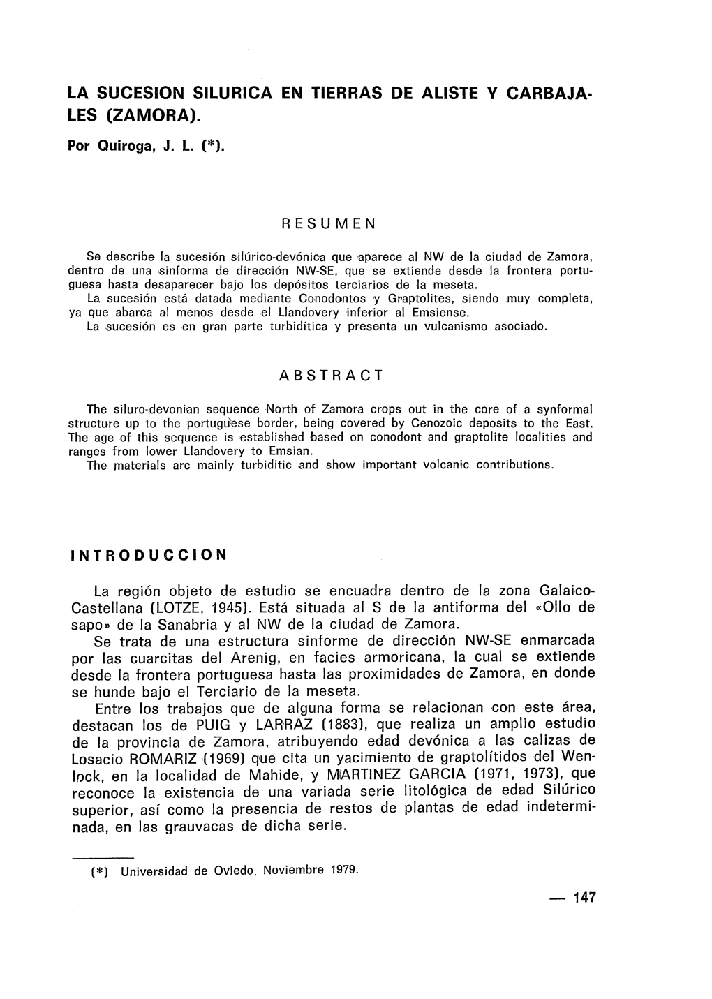 La Sucesión Silúrica En Tierras De Aliste Y Carbajales (Zamora)