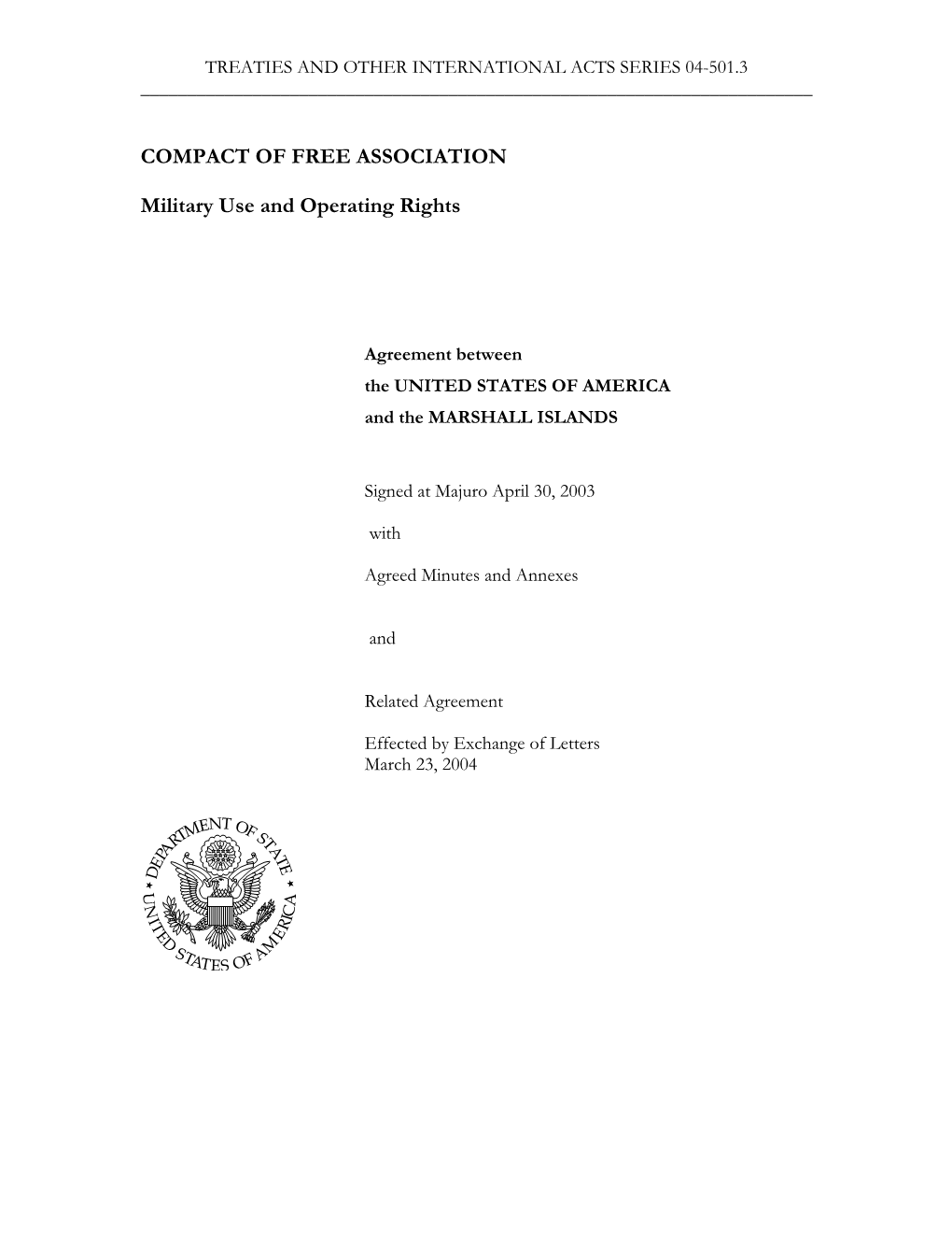 COMPACT of FREE ASSOCIATION Military Use and Operating Rights