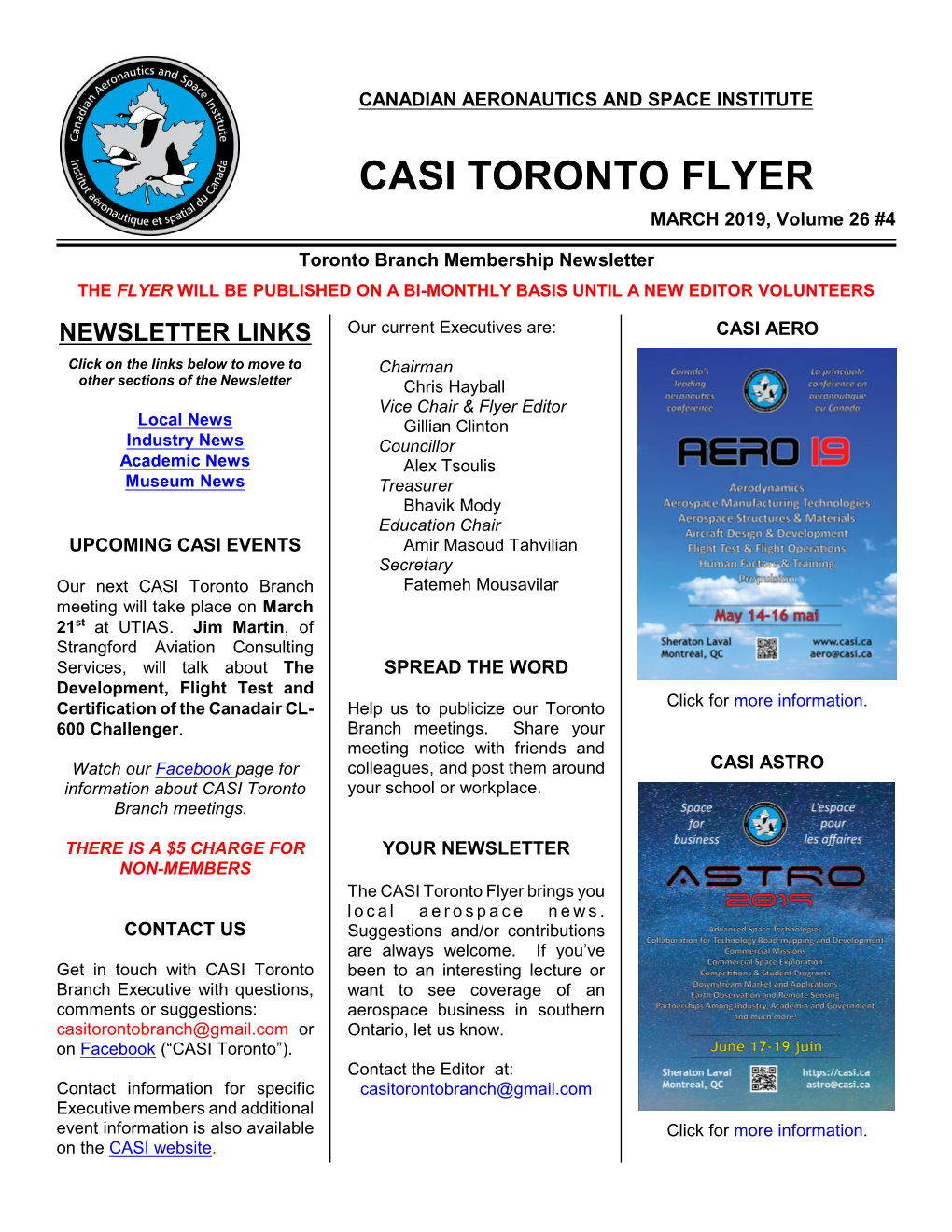 CASI TORONTO FLYER MARCH 2019, Volume 26 #4