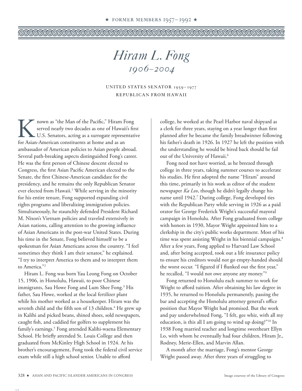 Hiram L. Fong 1906–2004