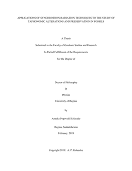 Applications of Synchrotron Radiation Techniques to the Study of Taphonomic Alterations and Preservation in Fossils