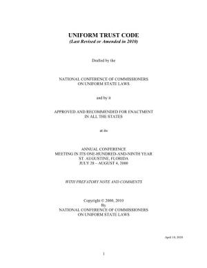 Uniform Trust Code Final Act with Comments