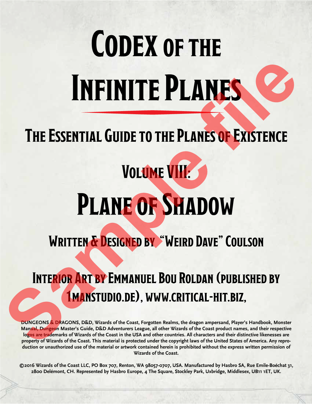 Plane of Shadow Written & Designed by “Weird Dave” Coulson