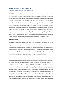 NAYIB ARMANDO BUKELE ORTEZ Presidente De La República De El Salvador