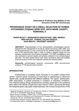 Provenance Study on a Small Selection of Roman Potshards (Tăşnad-Sere Site, Satu Mare County, Romania)