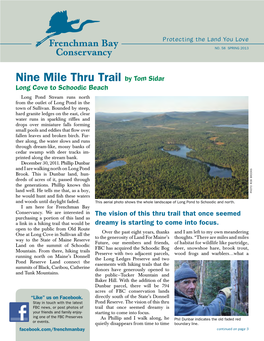 Nine Mile Thru Trail by Tom Sidar Long Cove to Schoodic Beach Long Pond Stream Runs North from the Outlet of Long Pond in the Town of Sullivan