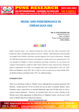 Music and Performance in Umrao Jaan Ada