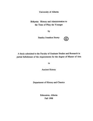 Bithynia: History and Administration to the Erne of Pliny the Younger