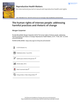 The Human Rights of Intersex People: Addressing Harmful Practices and Rhetoric of Change