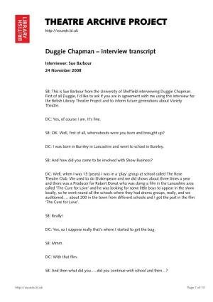 Theatre Archive Project: Interview with Duggie Chapman