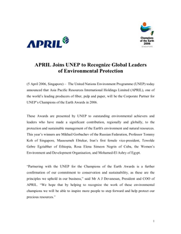 APRIL Joins UNEP to Recognise Global Leaders