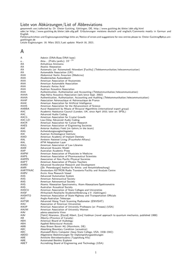 Liste Von Abkürzungen/List of Abbreviations