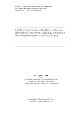 Establishment and Investigation of Tendon-Derived Cell Lines Immortalized by the Human Telomerase Reverse Transcriptase Gene