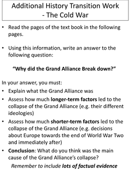 The Cold War • Read the Pages of the Text Book in the Following Pages
