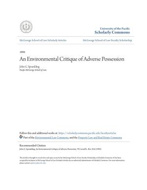 An Environmental Critique of Adverse Possession John G