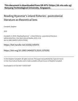 Reading Myanmar's Inland Fisheries : Postcolonial Literature As Theoretical Lens