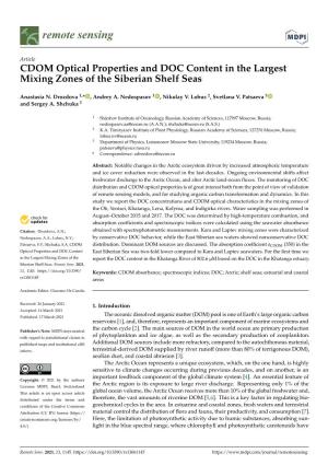 CDOM Optical Properties and DOC Content in the Largest Mixing Zones of the Siberian Shelf Seas