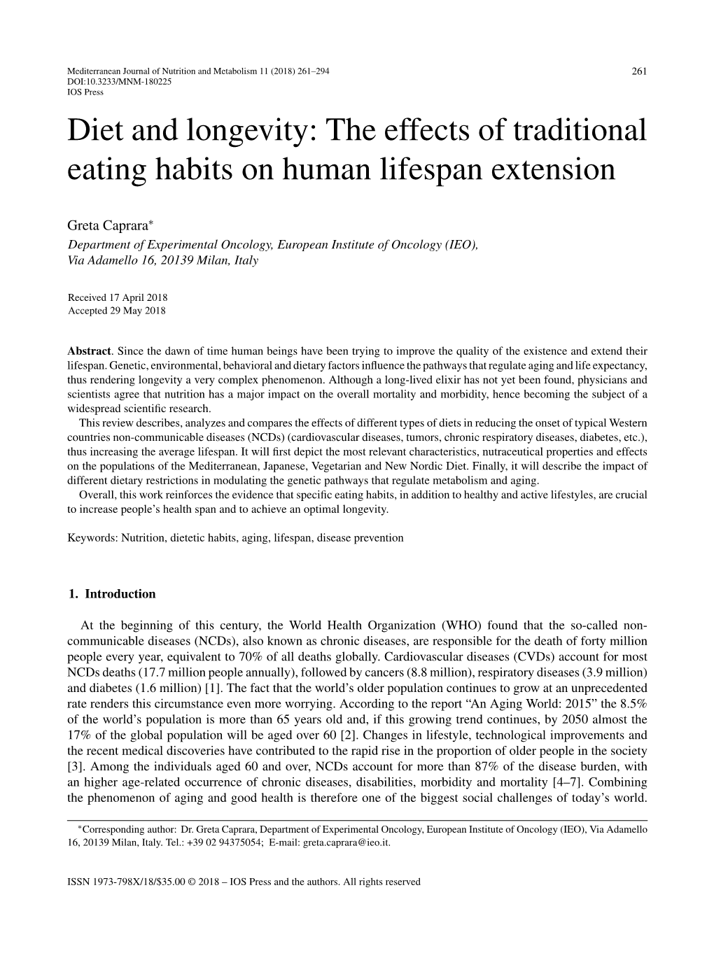 Diet and Longevity: the Effects of Traditional Eating Habits on Human Lifespan Extension