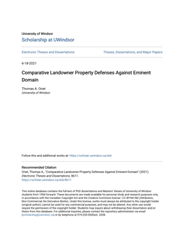 Comparative Landowner Property Defenses Against Eminent Domain