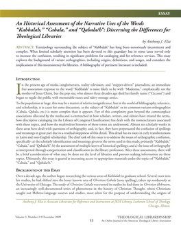 “Kabbalah,” “Cabala,” and “Qabala/H”: Discerning the Differences for Theological Libraries by Anthony J