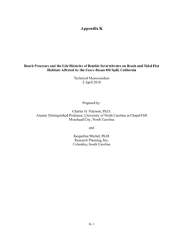 Beach Processes and the Life Histories of Benthic Invertebrates on Beach and Tidal Flat Habitats Affected by the Cosco Busan Oil Spill, California