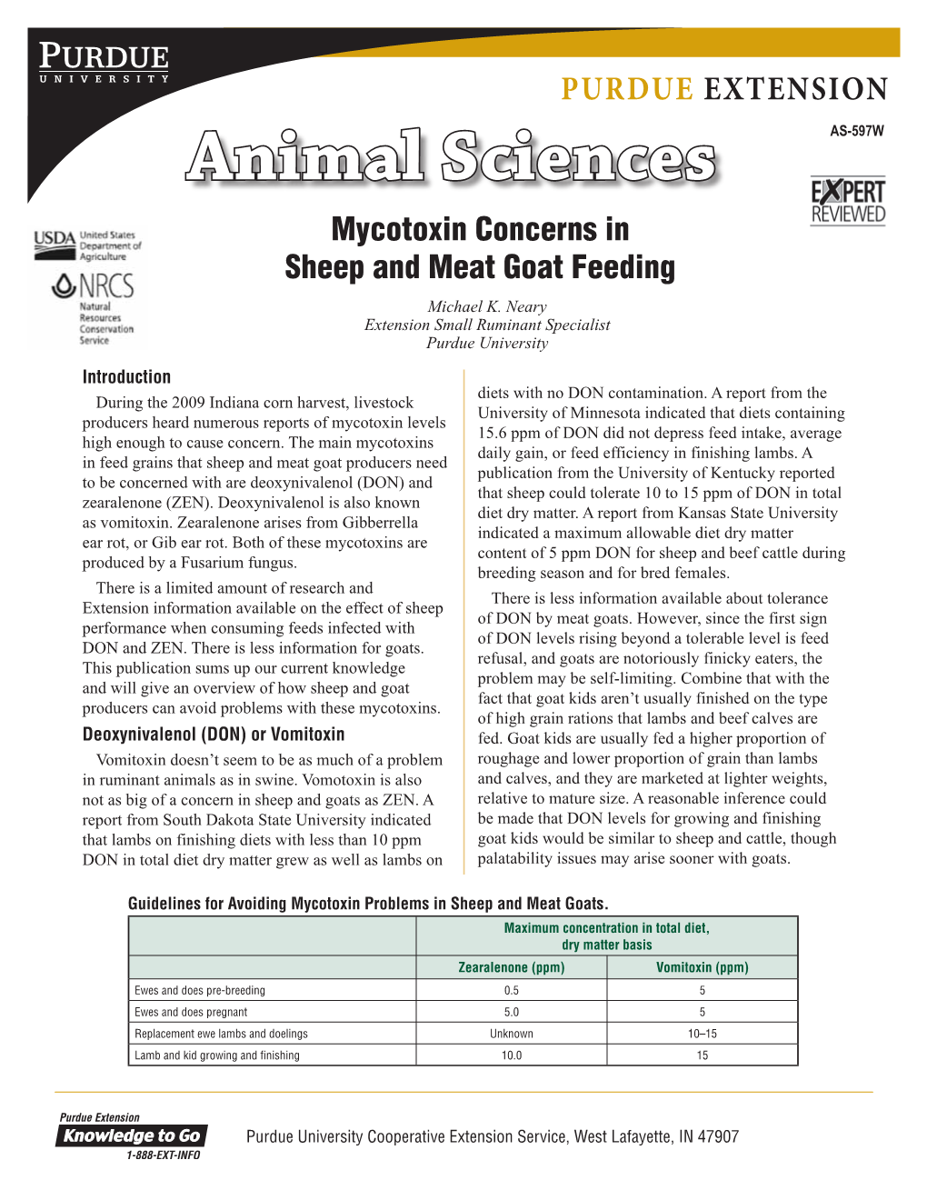 Mycotoxin Concerns in Sheep and Meat Goat Feeding Michael K