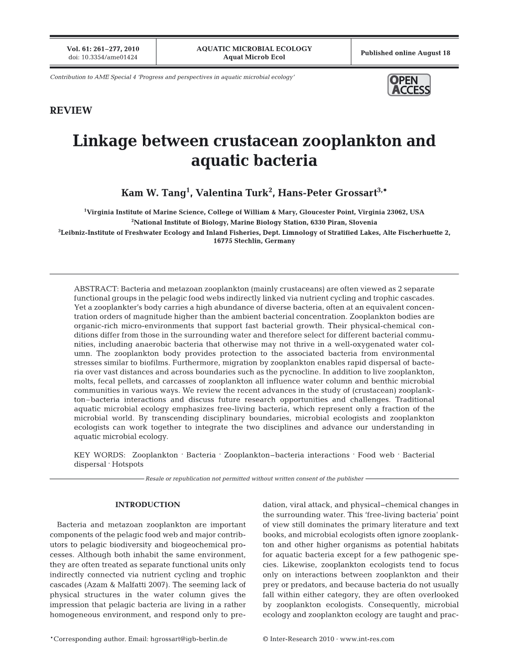 Linkage Between Crustacean Zooplankton and Aquatic Bacteria