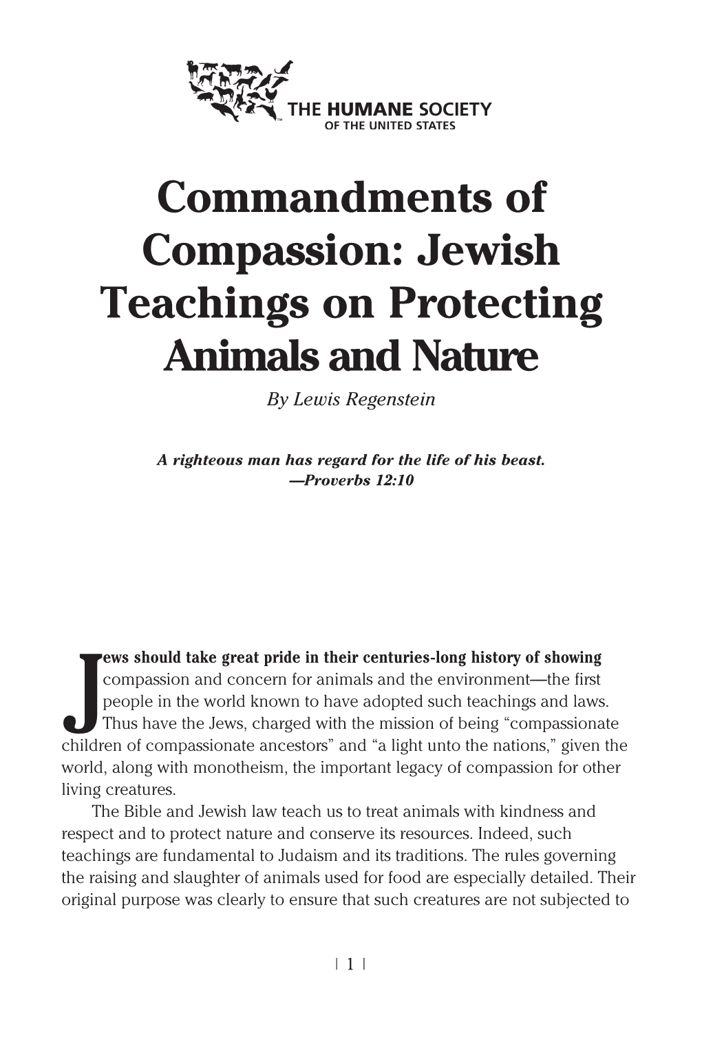 Jewish Teachings on Protecting Animals and Nature by Lewis Regenstein