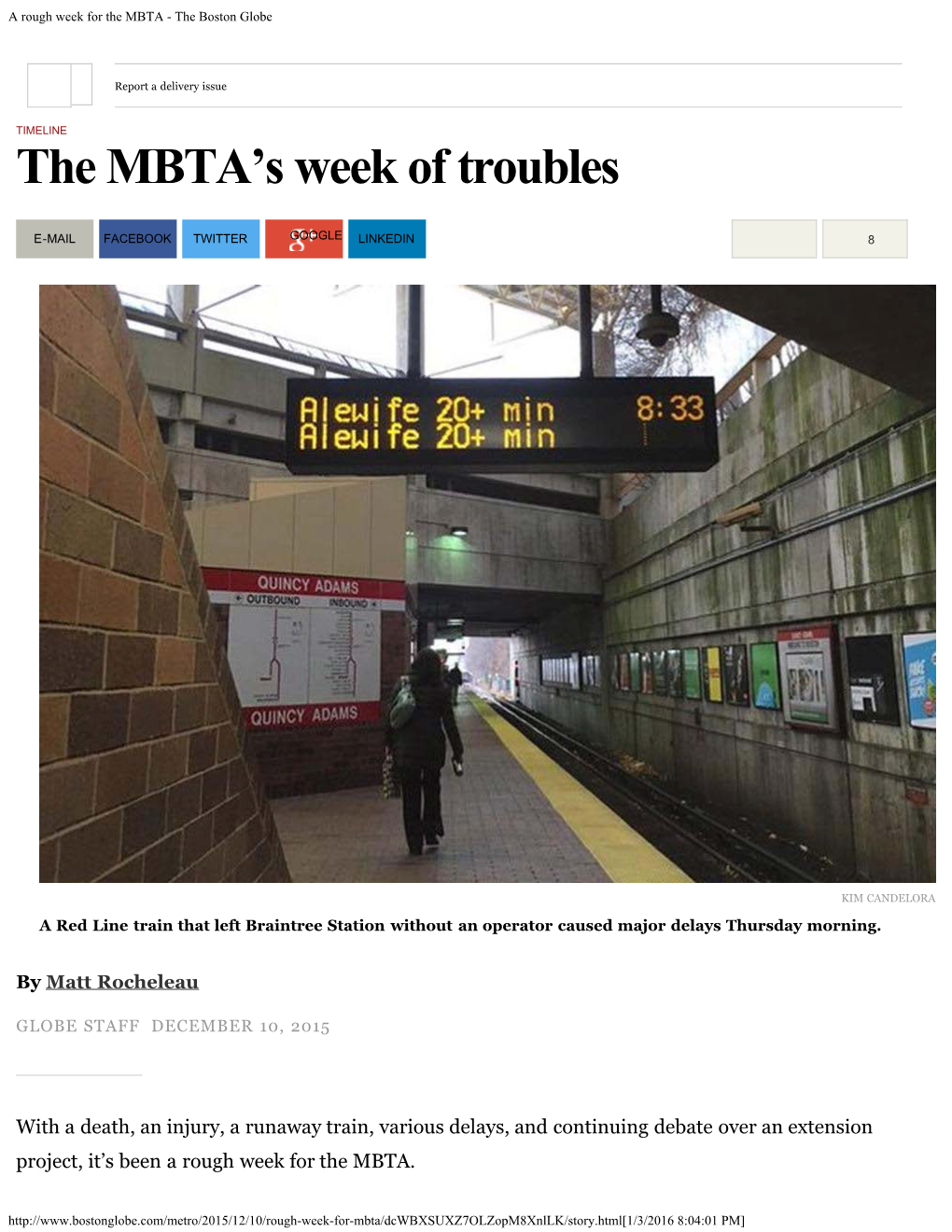 A Rough Week for the MBTA - the Boston Globe
