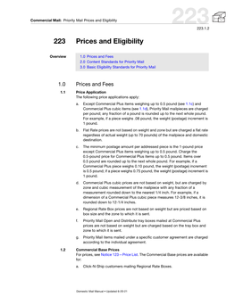 DMM 223 Priority Mail Prices and Eligibility for Commercial