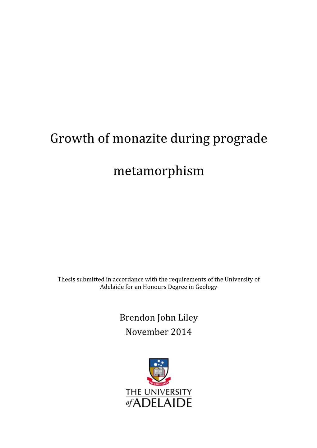 Growth of Monazite During Prograde Metamorphism