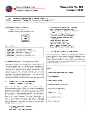 Members of the Division of Nuclear Physics, APS FROM: Benjamin F