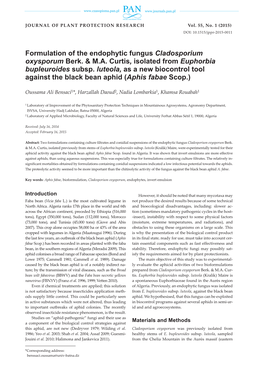 Formulation of the Endophytic Fungus Cladosporium Oxysporum Berk