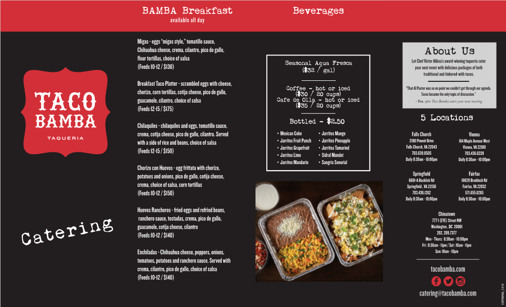 Catering Enchiladas - Chihuahua Cheese, Peppers, Onions, Sun: 10Am - 10Pm Tomatoes, Potatoes and Ranchero Sauce