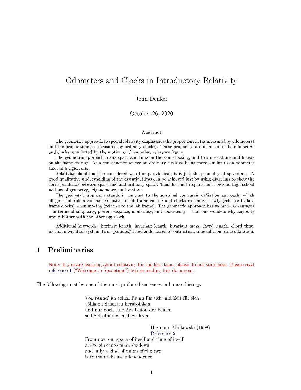 Odometers and Clocks in Introductory Relativity